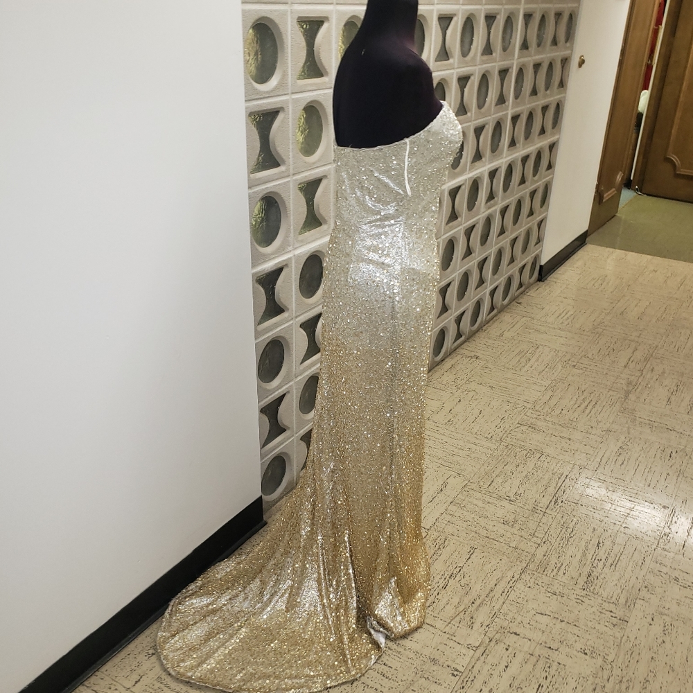 Jovani silver gold ombre liquid beading beaded strapless prom pageant dress 8 cy - Picture 1 of 10